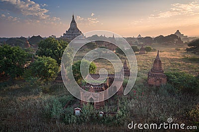 Shwesandaw Pagoda at Sunrise, Bagan, Myanmar Stock Photo