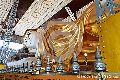 Shwethalyaung buddha the giant reclining in Myanmar. Stock Photo