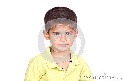 Shy baby boy with yellow t-shirt Stock Photo