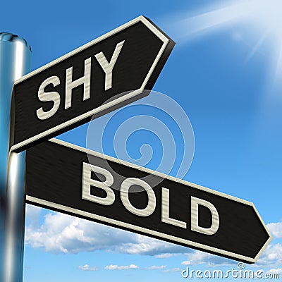 Shy Bold Signpost Means Introvert Or Extrovert Stock Photo