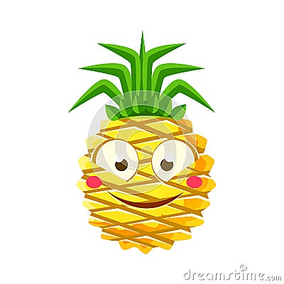 Shy funny pineapple emoticon. Cute cartoon emoji character vector Illustration Vector Illustration