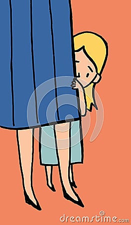 Shy little girl Vector Illustration