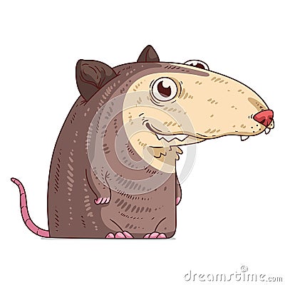 A Shy Possum, isolated vector illustration. Cute cartoon sticker Vector Illustration