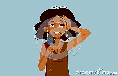 Shy Singer Having Stage Fright Feeling Emotional Vector Cartoon Illustration Vector Illustration