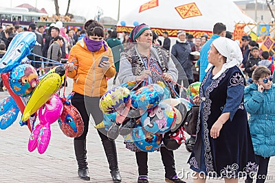 Shymkent, KAZAKHSTAN - 22 March 2017: People Celebrating the Kazakh holiday NARIYZ Editorial Stock Photo