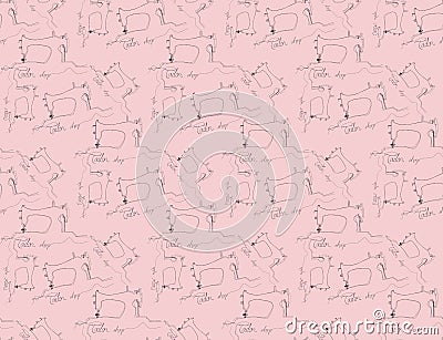 Atelier hand drawn seamless pattern. Sewing tools doodle background. Fashion illustration with sketch objects of sewing machine Vector Illustration