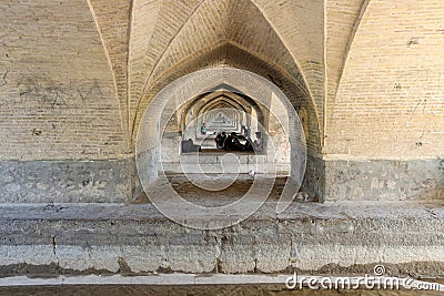 Si-o-se-pol Bridge. The famous two-storey stone bridge with 33 arches over the Zayandeh River in Isfahan. Editorial Stock Photo