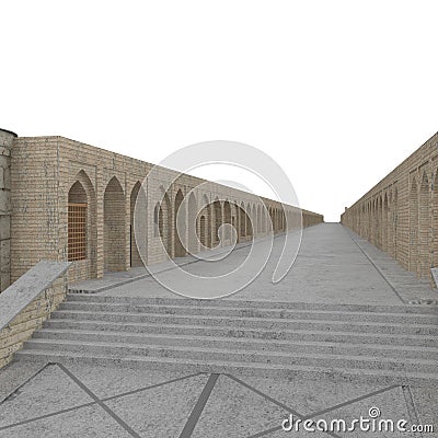 Si-o-seh Pol Bridge of 33 Arches on a white. 3D illustration Cartoon Illustration