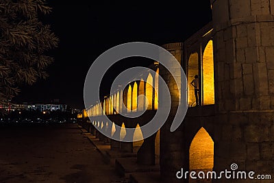 Si o Seh Pol bridge on a dark evening in Isfahan, Iran. Also known as Allahverdi Khan Bridge, or 33 arches bridge Stock Photo