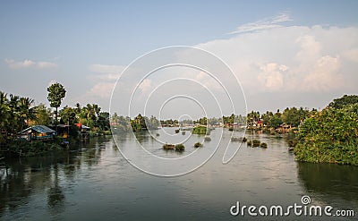 Don det at sundown, Si Phan Don, Champasak Province, Laos Stock Photo