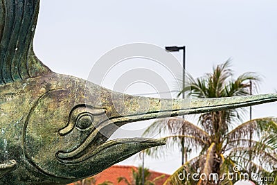 Closeup of head of Swordfish in Koh Loy Park fountain on Ko Loi Island, Si Racha, Thailand Stock Photo