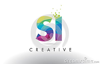 SI S I Colorful Letter Origami Triangles Design Vector. Vector Illustration