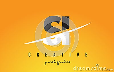 SI S I Letter Modern Logo Design with Yellow Background and Swoosh. Vector Illustration
