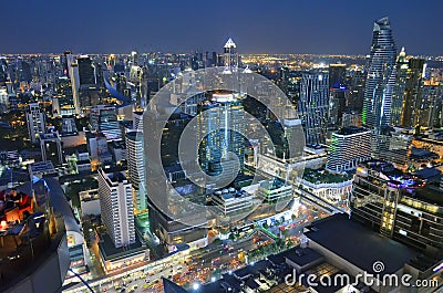 Siam and Sukhumvit buildings at night in Bangkok Editorial Stock Photo