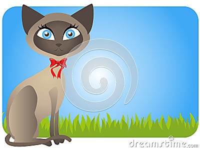 Siamese cat in grass, vector illustration Stock Photo