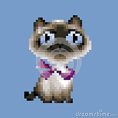 Siamese cat vector pixel art cartoon Vector Illustration