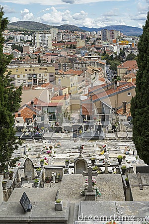 Sibenik, Croatia, October 10 2017, Graveyard on hill in front of the city, Calm warm autumn day. Editorial Stock Photo