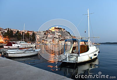 Sibenik old town at night, Croatia Stock Photo