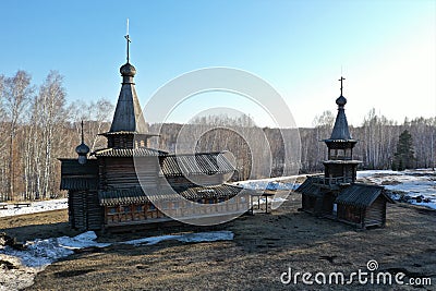 Siberia 20-04-2020 Novosibirsk history wooden church Stock Photo