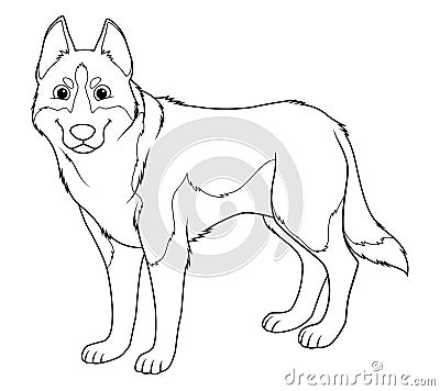 Siberian Husky Dog Cartoon Animal Illustration BW Stock Photo