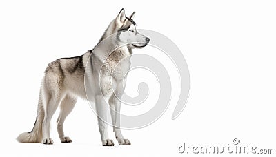 Full body of Siberian Husky dog on isolated white background Stock Photo