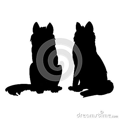 Siberian Husky or Laika Dog silhouettes. Domestic animal or pet Vector Illustration