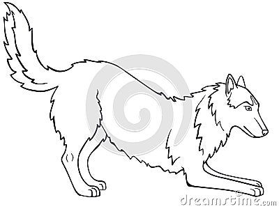 Siberian Husky, Alaskan Malamute. The dog is playing. Line drawing. For coloring Vector Illustration