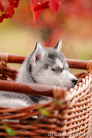 Siberian husky puppy with different eyes Stock Photo