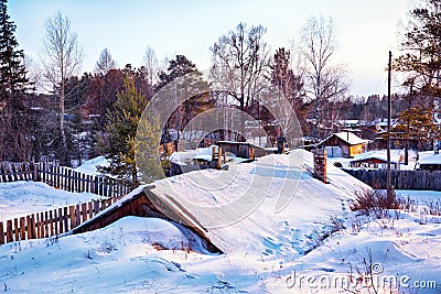 Siberian village at winter Stock Photo