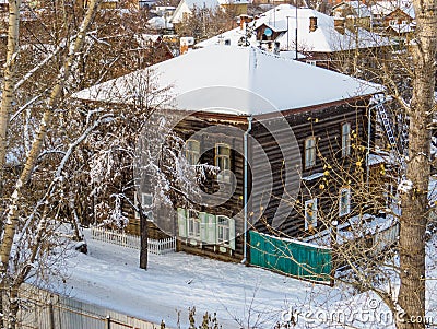 Siberian wooden house Stock Photo