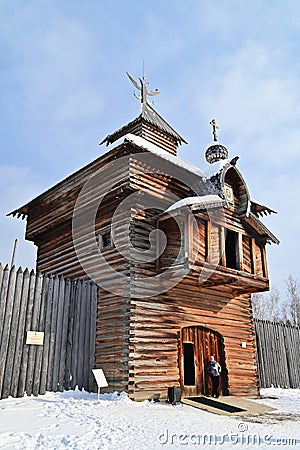 Siberian Wooden Orthodox Church at Taltsy Museum of Wooden Architecture Editorial Stock Photo