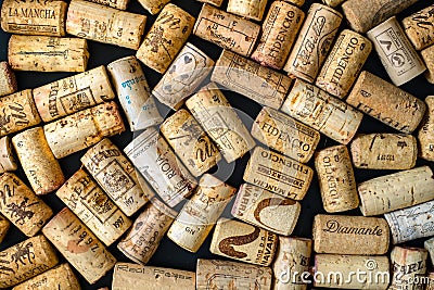 Old Used corks plugs from different countries Editorial Stock Photo
