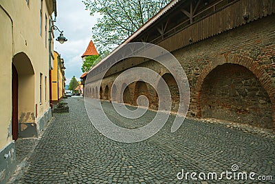 Sibiu Medieval street with historical buildings in the heart of Romania Editorial Stock Photo