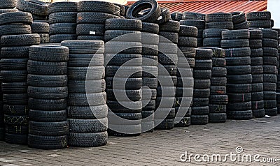 Used tire stacks Editorial Stock Photo