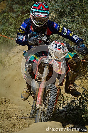 SIBIU, ROMANIA - JULY 18: Angus Macdonald competing in Red Bull ROMANIACS Hard Enduro Rally with a Chch Motorcycle motorcycle. The Editorial Stock Photo