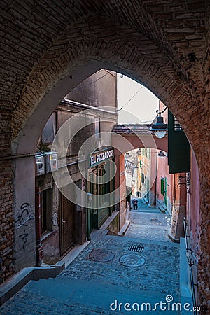 Goldsmiths Stairway Tower on Small Square in Old Town of Sibiu, Romania Editorial Stock Photo