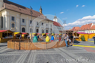 SIBIU, ROMANIA - 30 MARCH 2018: The opening of the Sibiu Easter Fair in Transylvania region, Romania Editorial Stock Photo