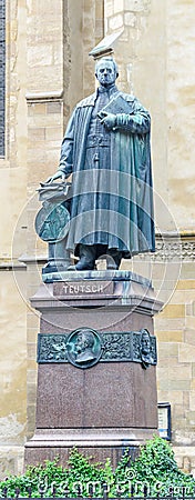 Sibiu, Romania: The Statue of Georg Daniel Teutsch Editorial Stock Photo