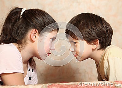 Siblings couple brother and sister quarreling Stock Photo