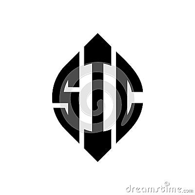 SIC circle letter logo design with circle and ellipse shape. SIC ellipse letters with typographic style. The three initials form a Vector Illustration