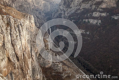 Sicevo gorge (Sicevacka klisura), with the road, railroad and Nisava river Stock Photo