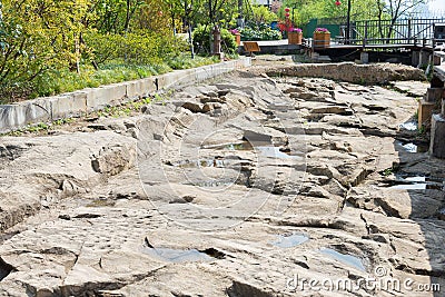 Jinniu Path Site of Qianfoya Scenic Area. a famous the Ancient Jianmen Shu Road in Guangyuan, Sichuan, China. Stock Photo