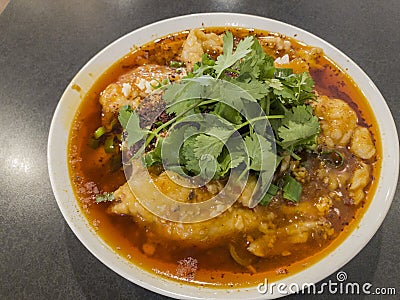 Sichuan poached sliced fish in hot chili oil Stock Photo