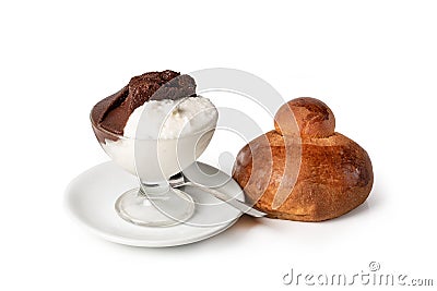 Sicilian `Granita` of Almond and Chocolate Flavour, on White Background Stock Photo