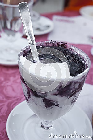 Sicilian granita with whipped cream and mulberry Stock Photo