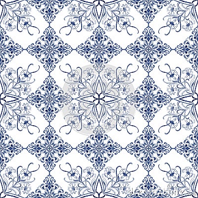 Sicilian Majolica Vintage Blue mediterranean tile Azulejo tile pattern, Portuguese Spanish Italian traditional Stock Photo