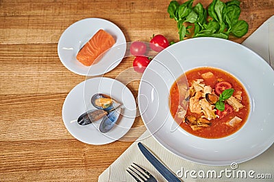 Sicilian tomato seafood soup Stock Photo