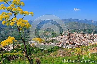 Sicilian village and flowers Stock Photo