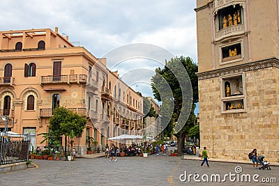 Sicily, Messina, Italy - September 26, 2023 - Street view in the city center of Messina next to the cathedral. City views, facades Editorial Stock Photo