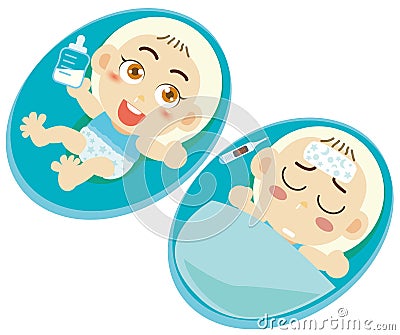 Sick baby boys Vector Illustration